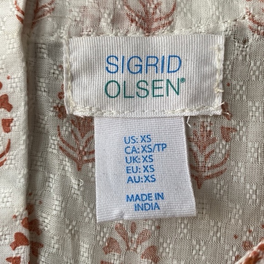 Sigrid Olsen Cream Block Print Swing Peplum Top - Picture 6 of 9